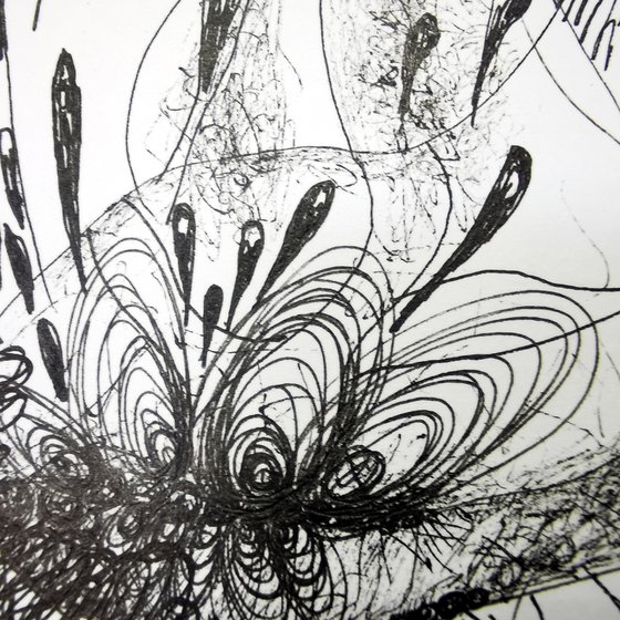 Fascinating spontaneous ink drawing on paper metaphysical stilllife by master O Kloska