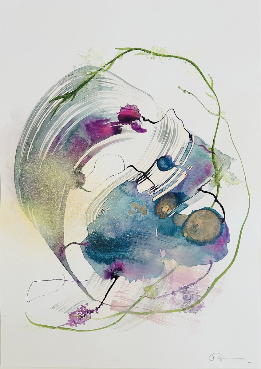 Abstract Ink Drawing By Ryoko Minamitani, 12 X 17", Magical Plants 10, Original Artwork