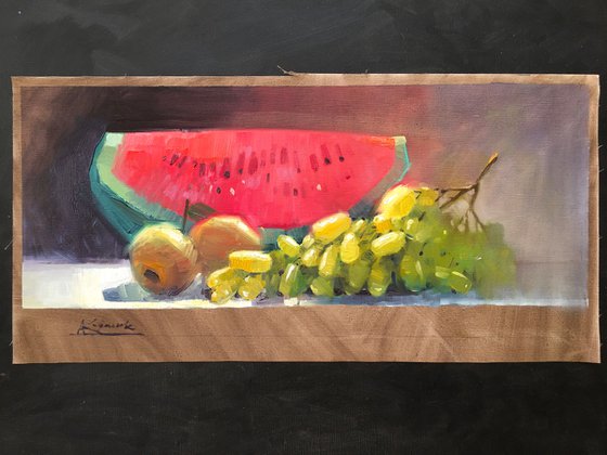 Still life with grapes and watermelon