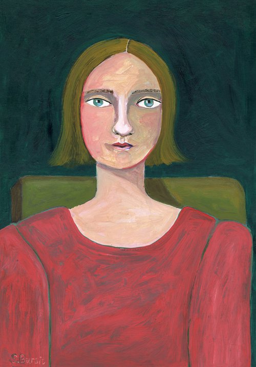 Woman Waiting in Red by Sharyn Bursic