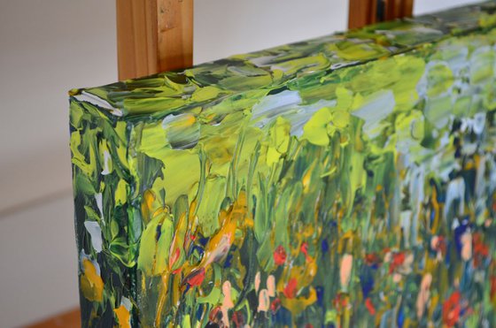 Green Meadow - Palette knife  Modern abstract flowers