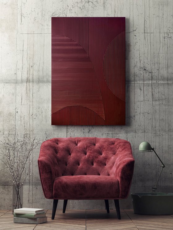 "Burgundy Field 5" Burgundy textured abstract