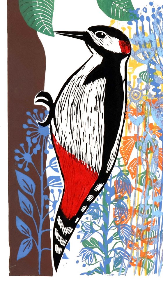 Woodpecker and Flowers