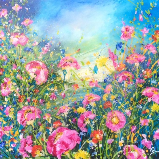 Teal and Crimson Wild Floral Meadow # Resin