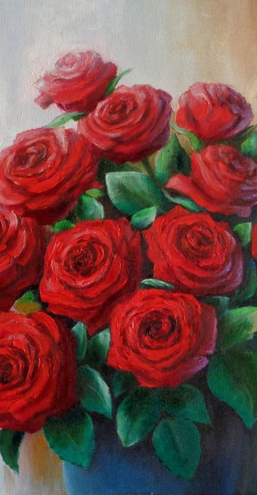 Summer red roses by Elena Mosurak