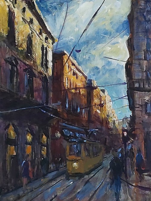 Evening tram by Dimitris Voyiazoglou