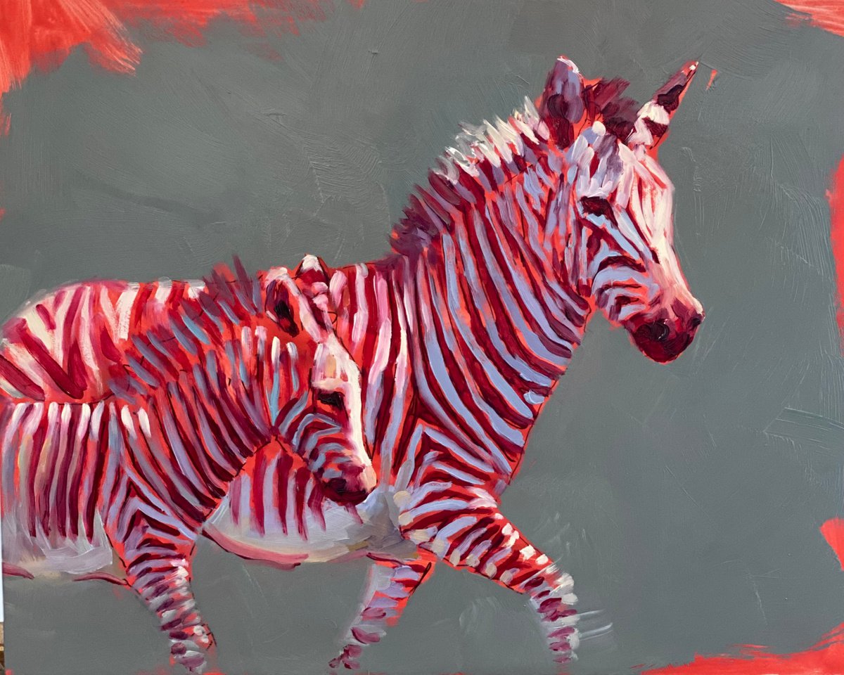 Zebra mare and foal by Catherine Ingleby