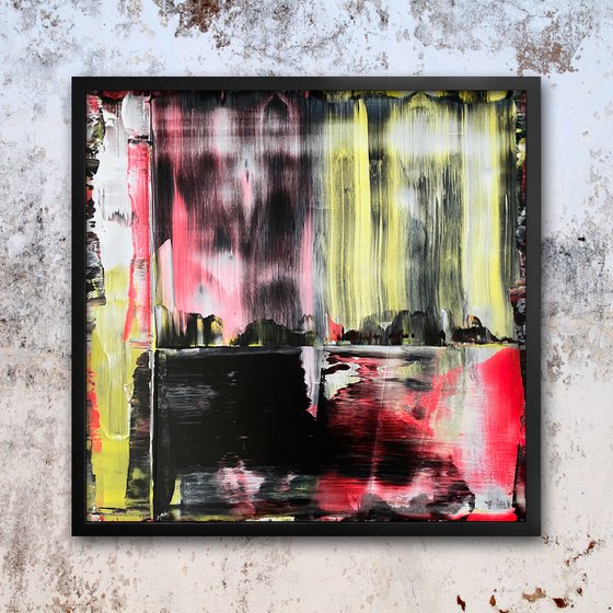 "Trauma Rama" - Original PMS Abstract Acrylic Painting On Plexiglass, Framed - 26" x 26"