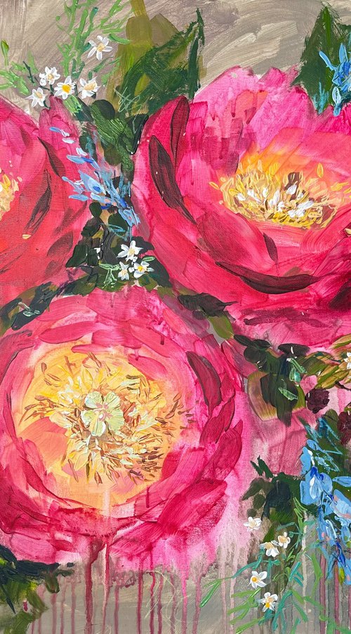 Peonies in the garden by Yevheniia Salamatina