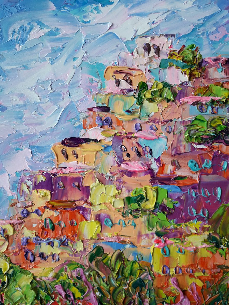 Sunny Positano Painting, Amalfi Coast Art, painting Italy landscape, Abstract Art, Modern... by Kseniya Kovalenko