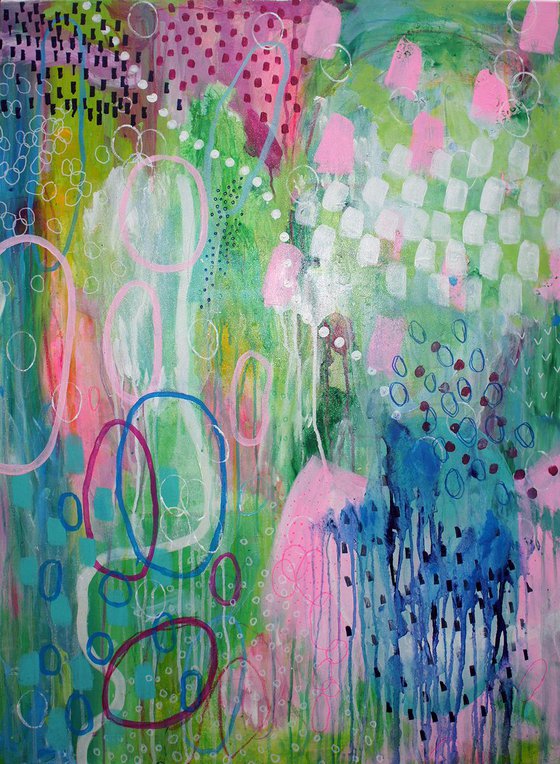 Abstract in Green and Pink
