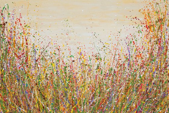 Golden Meadow - Abstract Floral Landscape Painting
