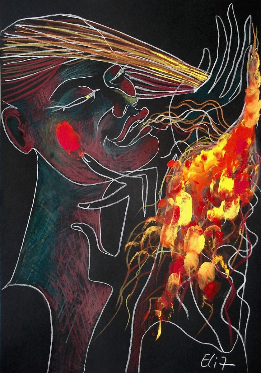 Expressive Painting , Inner Fire By Elisheva Nesis, 9 X 13, Artwork For Sale On Artfinder