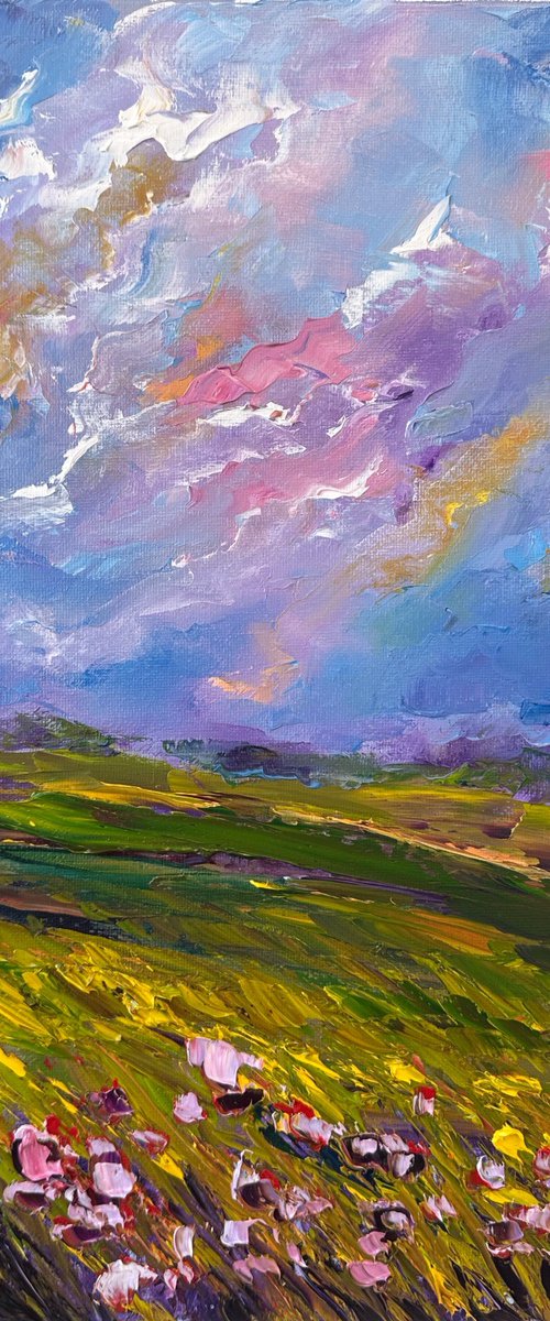 Pink clouds and pink flowers by Oksana Fedorova