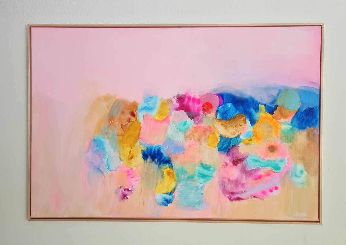 Organic Abstract Acrylic Painting By Wioletta Gancarz, 49 X 33", Indian Summer 6, Original Artwork