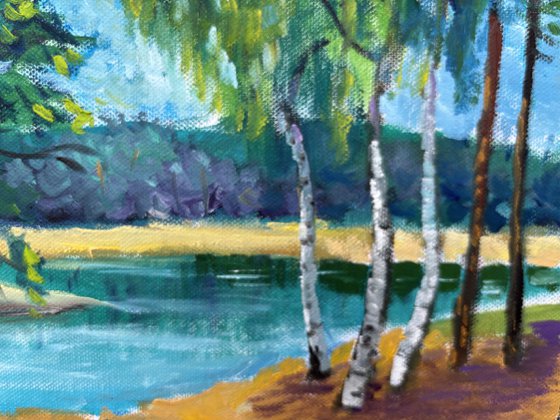 Birches by the lake. Pleinair