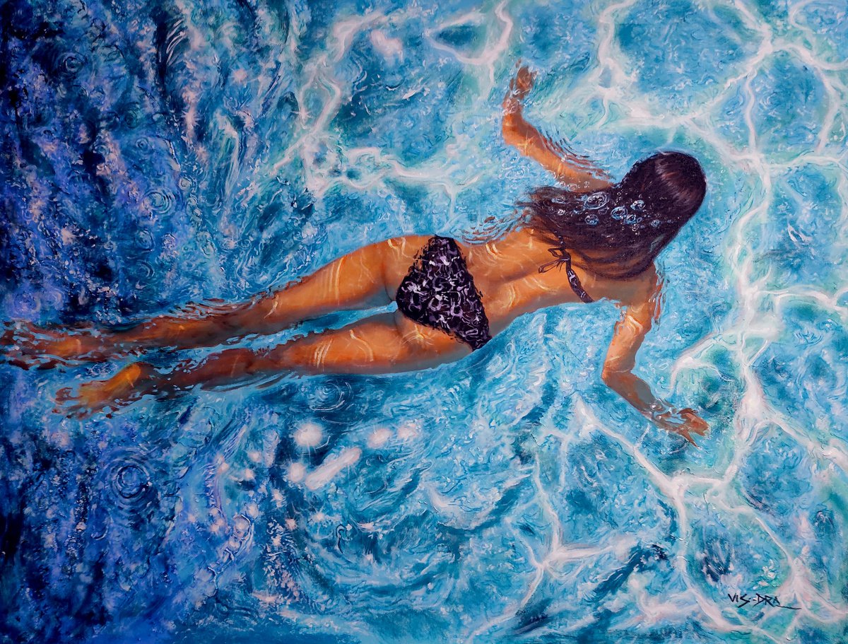 Girl swimming62(48x36 in) by Vishalandra Dakur