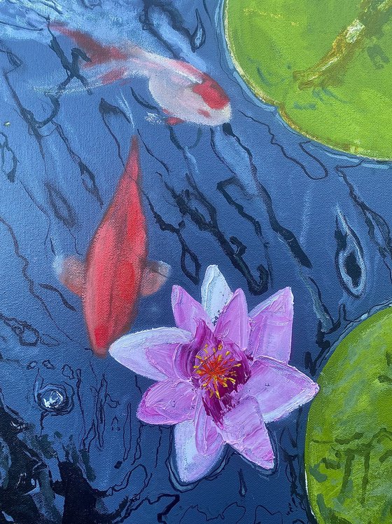 Koi Among The Lillies