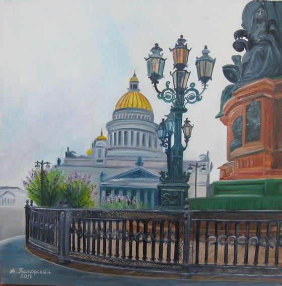 St.Isaac's Cathedral. Saint-Petersburg. Original Oil Painting on Canvas. 20" x 20".