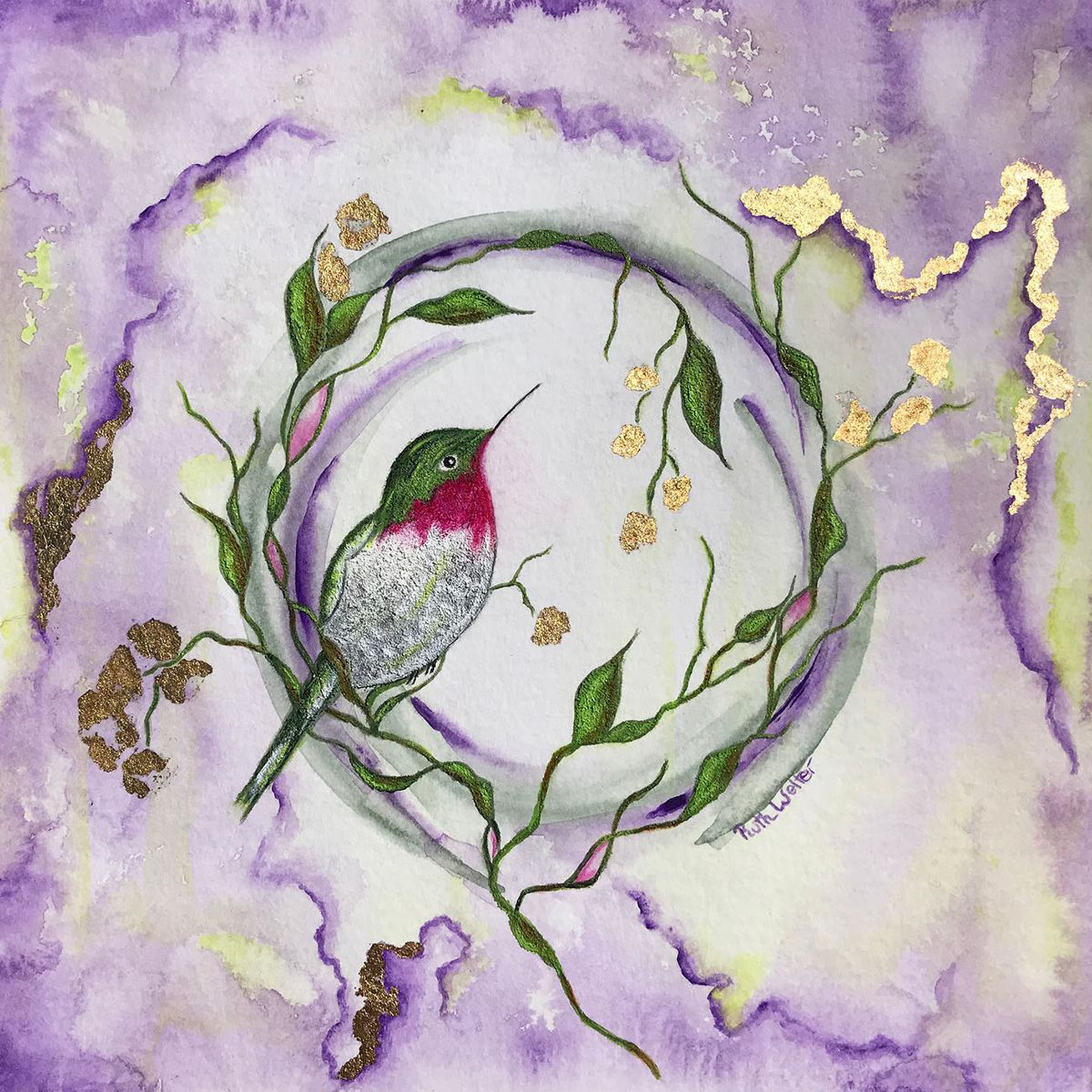 Ruby Red Throated Hummingbird Acrylic Painting Artfinder