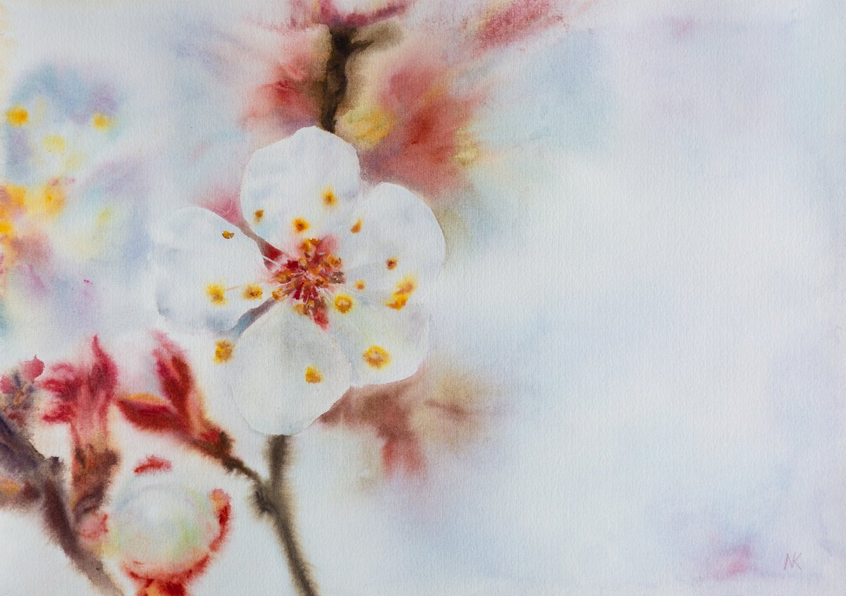 Impressionistic Botanical Watercolour By Kateryna Nazarenko, 17 X 12", Blossom Of The Spring, Original Artwork