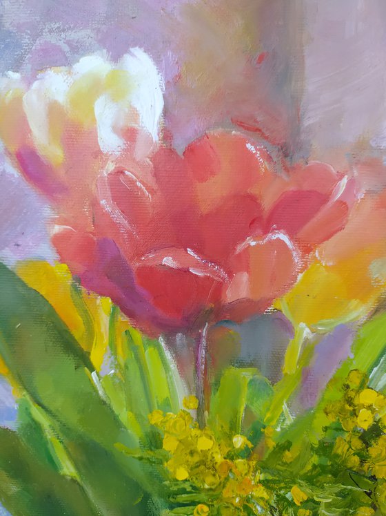 Tulips and mimosa