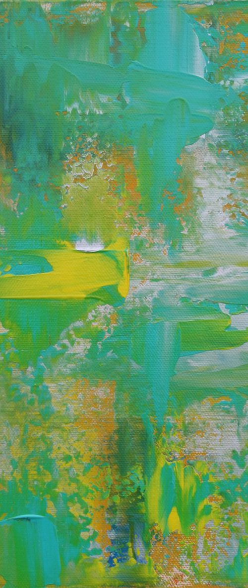 Small Teal Yellow Silver Abstract by Robert Lynn