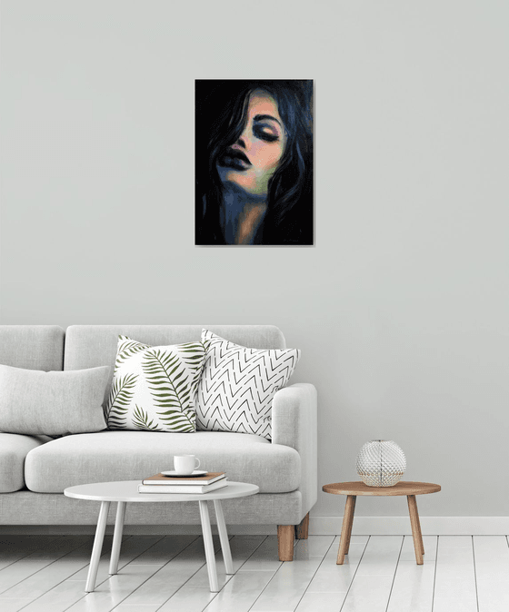 Dark beauty Woman Portrait in Acrylic Expressionism