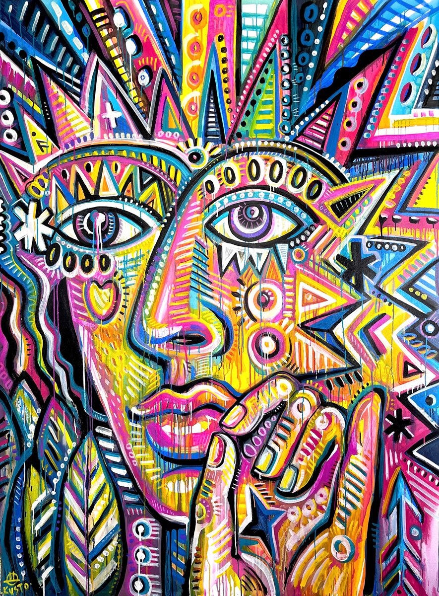 Impressionistic Portrait Acrylic Painting By Daria Kusto, 59 X 79, Colors Of Freedom, Original Artwork