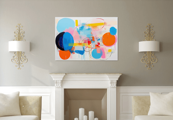 Emotional abstract with Cerulean and Pumpkin orange circles 0612231