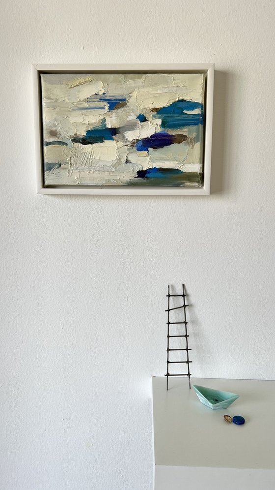 OPEN BOOK/White abstract oil painting