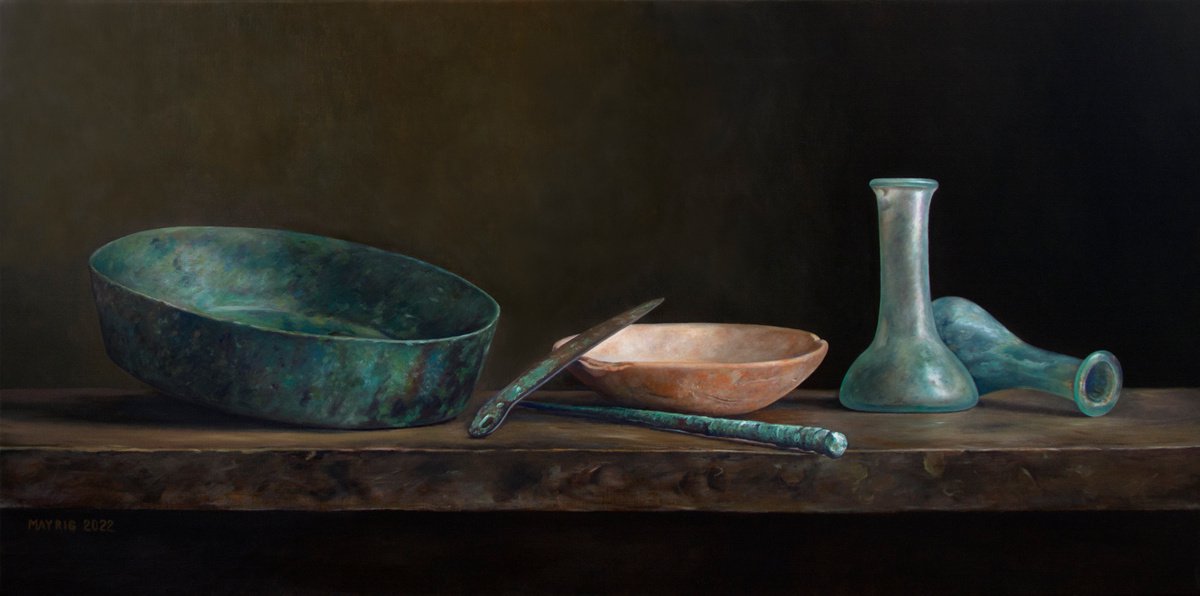 Photorealistic Still Life Oil Painting By Mayrig Simonjan, 35 X 18", Roman Health, Original Artwork