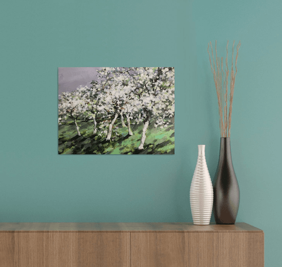 The Cherry Orchard. one of a kind, handmade artwork, original painting.