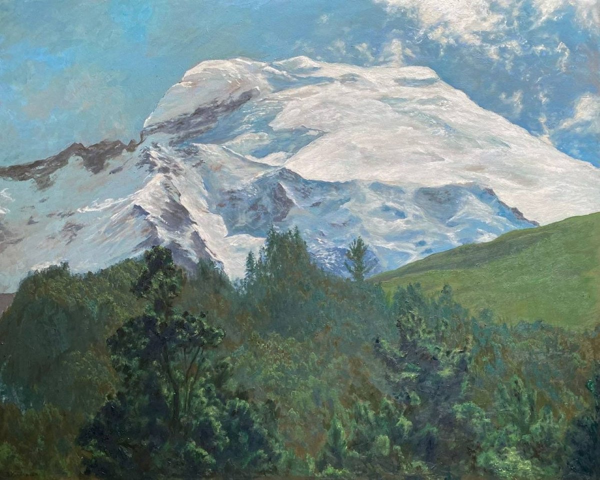 Impressionistic Landscape Oil Painting By Bohdan Vykhrenko, 39 X 31, Mountain Peak, Original Artwork