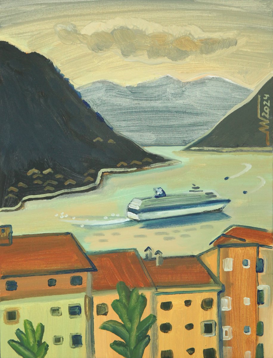 Landscape Acrylic Painting By Marina Gorkaeva, 12 X 16", Dobrota, Original Artwork