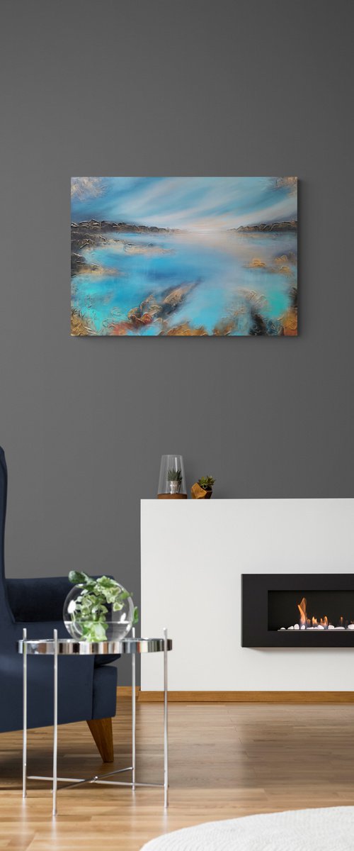 A large original modern mixed-media abstract figurative painting "Silence" from "Silence" series by Vera Hoi
