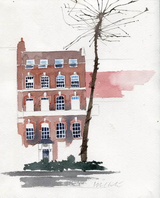 George Eliot Home in London Watercolour