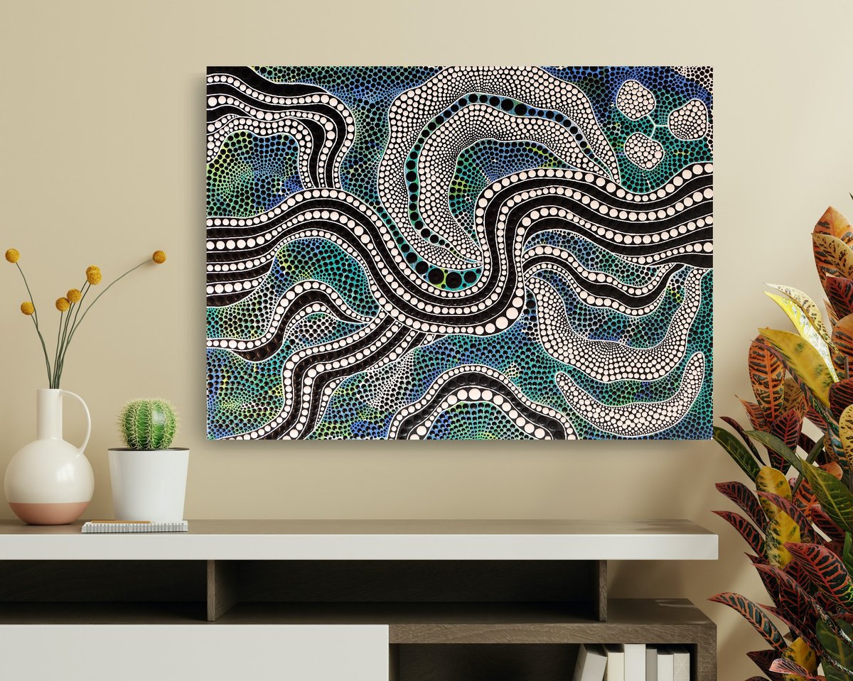 Expressive Abstract Acrylic Painting By Oxana Lazari, 31 X 24", River Roots, Original Artwork