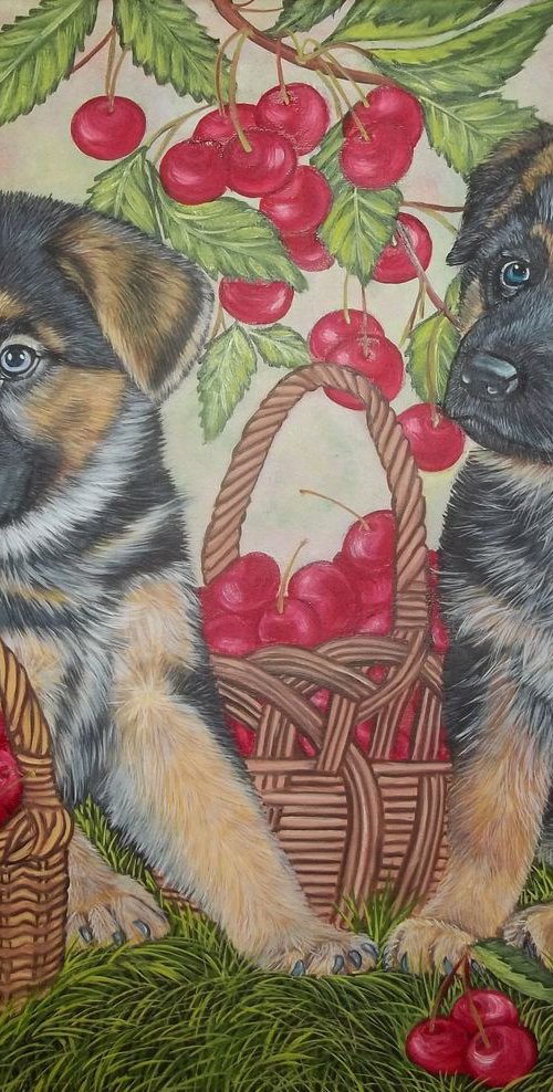 Puppies and Cherries by Sofya Mikeworth