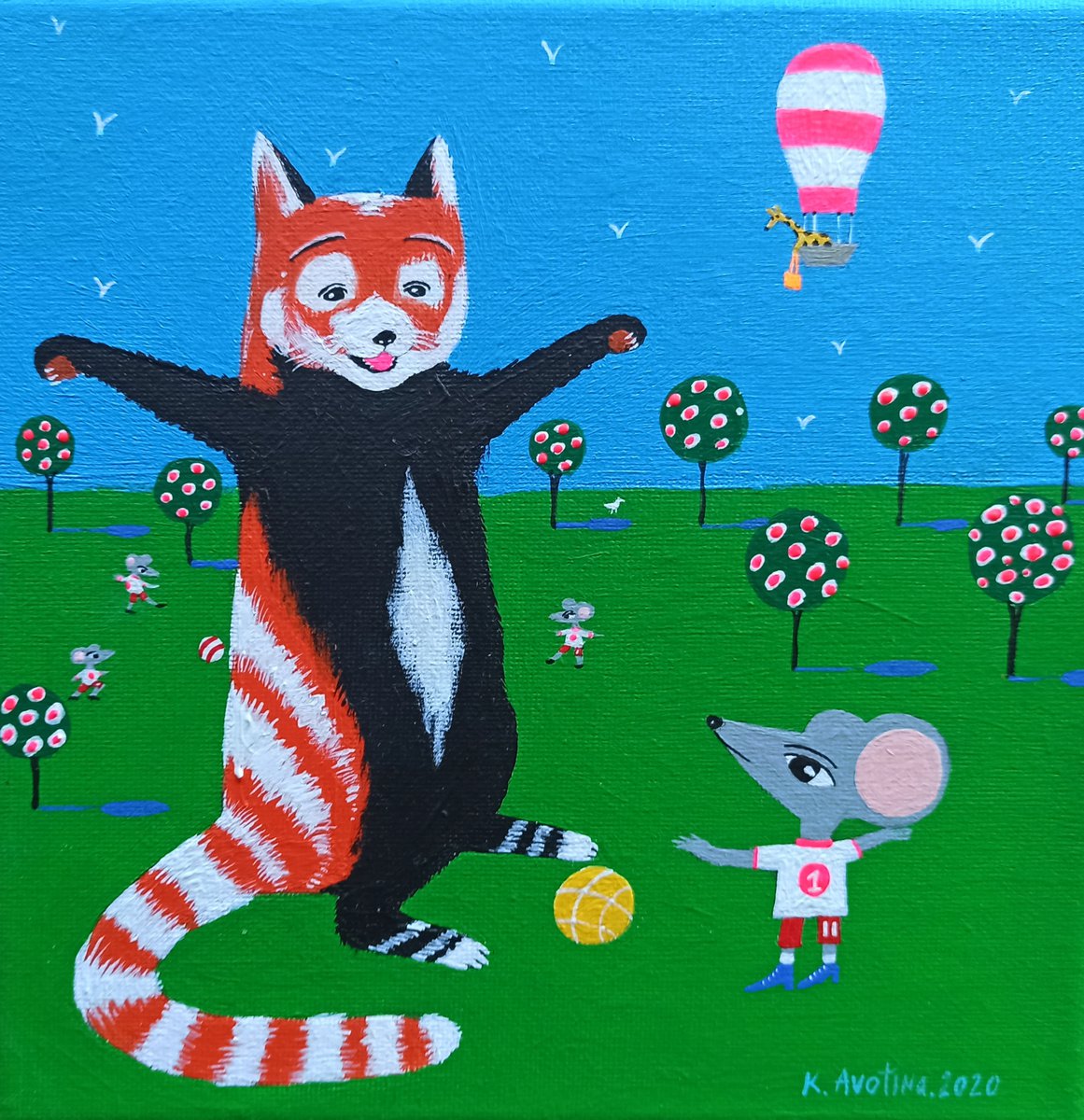 Impressionistic Animal Acrylic Painting By Katrina Avotina, 8 X 8", Who Are You?, Original Artwork