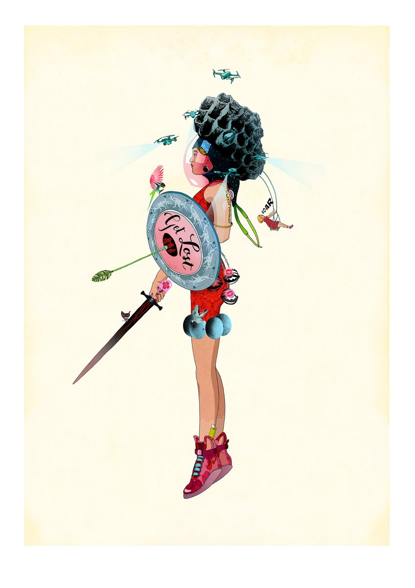 Illustrative Portrait Giclee Print By Delphine Lebourgeois, 23 X 33, Inner Warrior I, Original Artwork