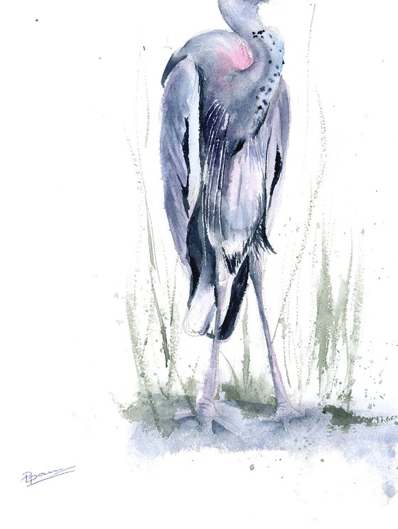 Heron  -  Original Watercolor Painting