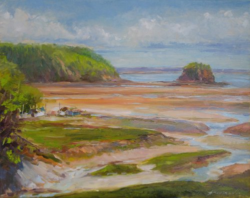 Low tide (plein air), original, one of a kind, oil on canvas impressionistic style plein air landscape (16x20'') by Alexander Koltakov