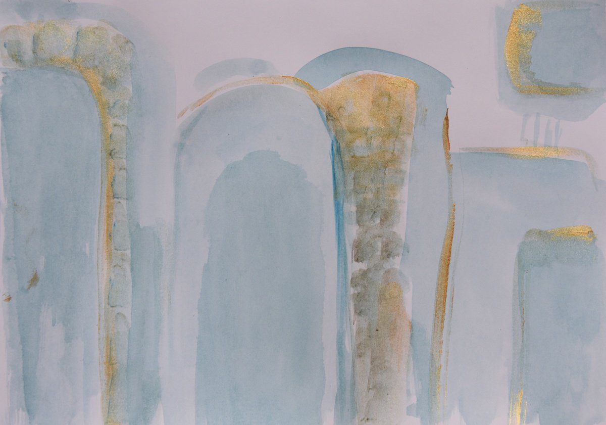 Geometric Cityscapes Watercolour By Elena Zapassky, 14 X 10, Old City, Original Artwork