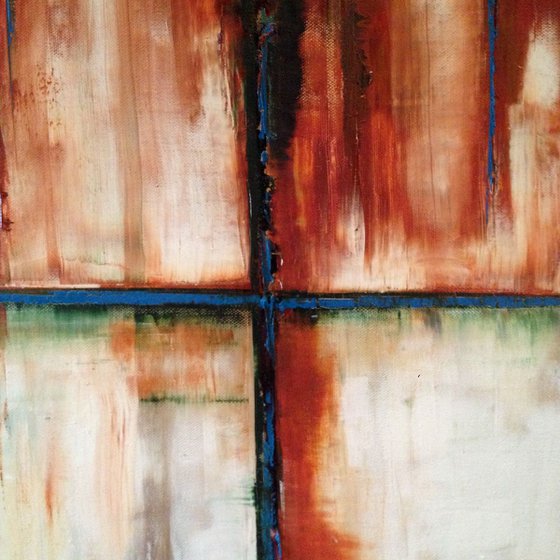 Abstract Oil Painting - Rusty Blue Cross