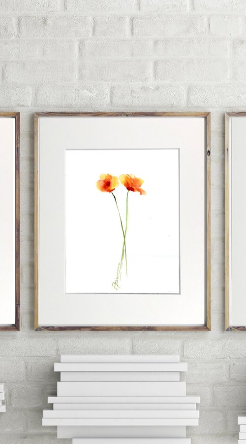 Set of 3 Poppies Original Paintings by Olga Tchefranov (Shefranov)
