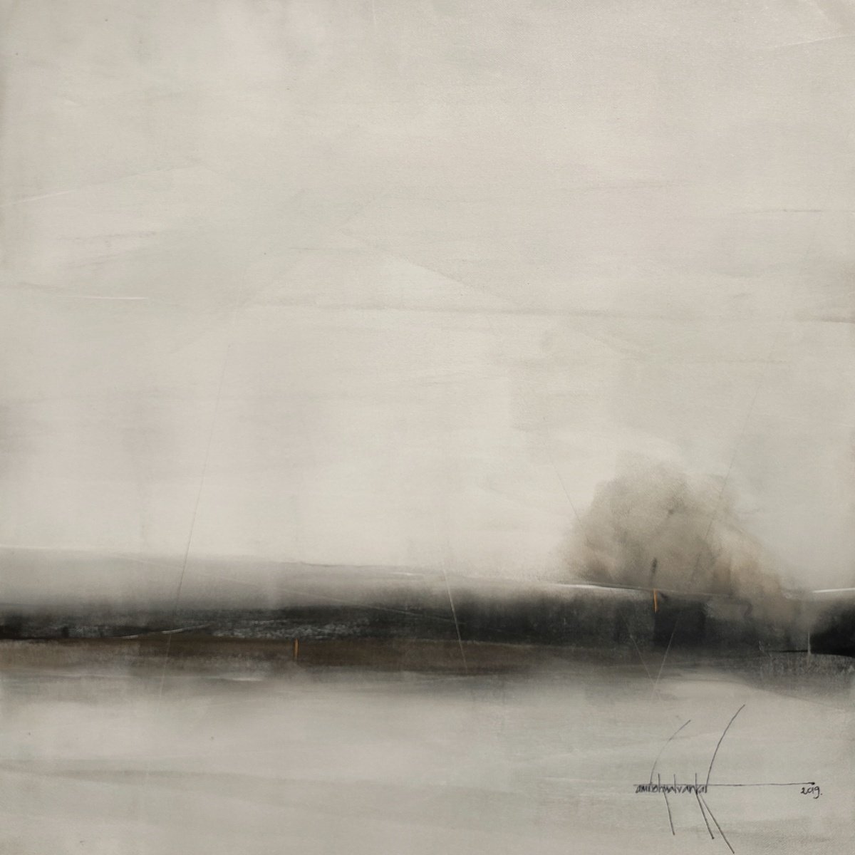 Abstract Landscape Acrylic Painting By Amrish Malvankar, 24 X 24, Evanescent Shore, Original Artwork