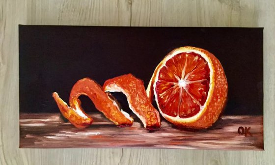 Peeled orange. Still life.