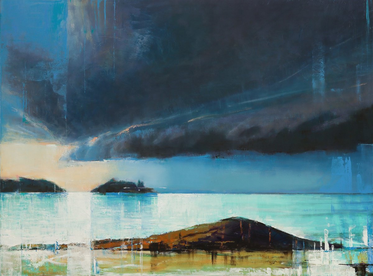 Impressionistic Landscape Oil Painting By Bo Kravchenko, 40 X 30, Colorful Storm, Original Artwork