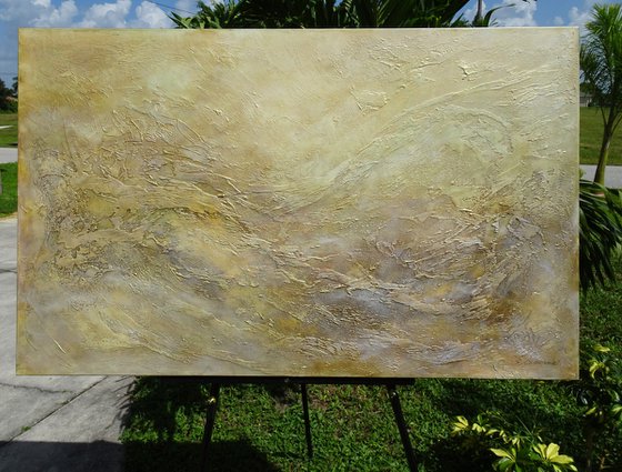 GOLDEN WAVES. Large Abstract Painting with Texture in Beige, Gold, Bronze Neutral Colors. Contemporary Art